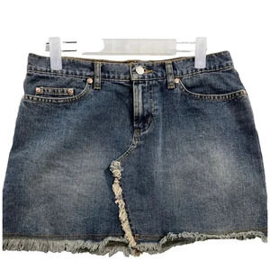 Vtg Y2K Paris Blues Denim Low Rise Fringe Mini Skirt Size 7 Boho Western Hip Hop